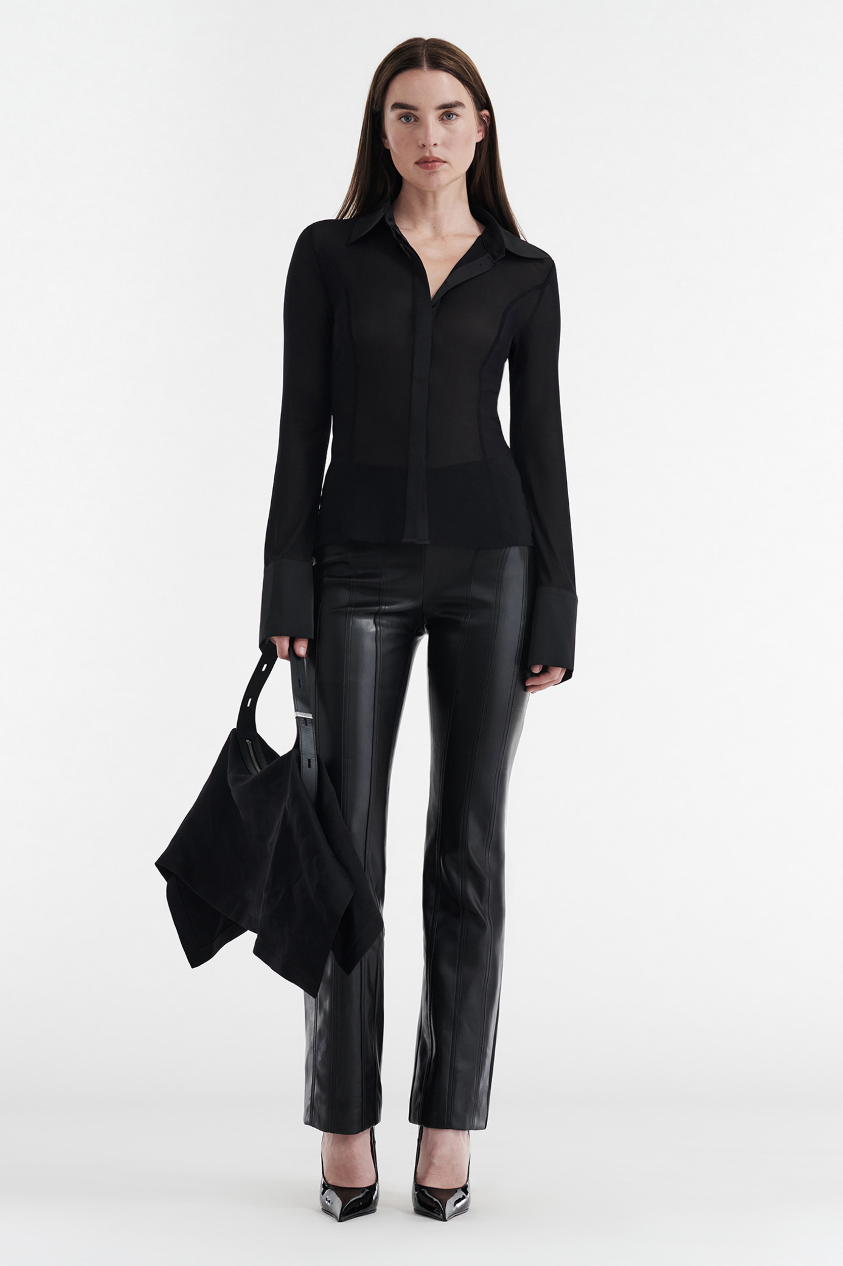 ALYA FAUX LEATHER MID RISE PANT - BLACK