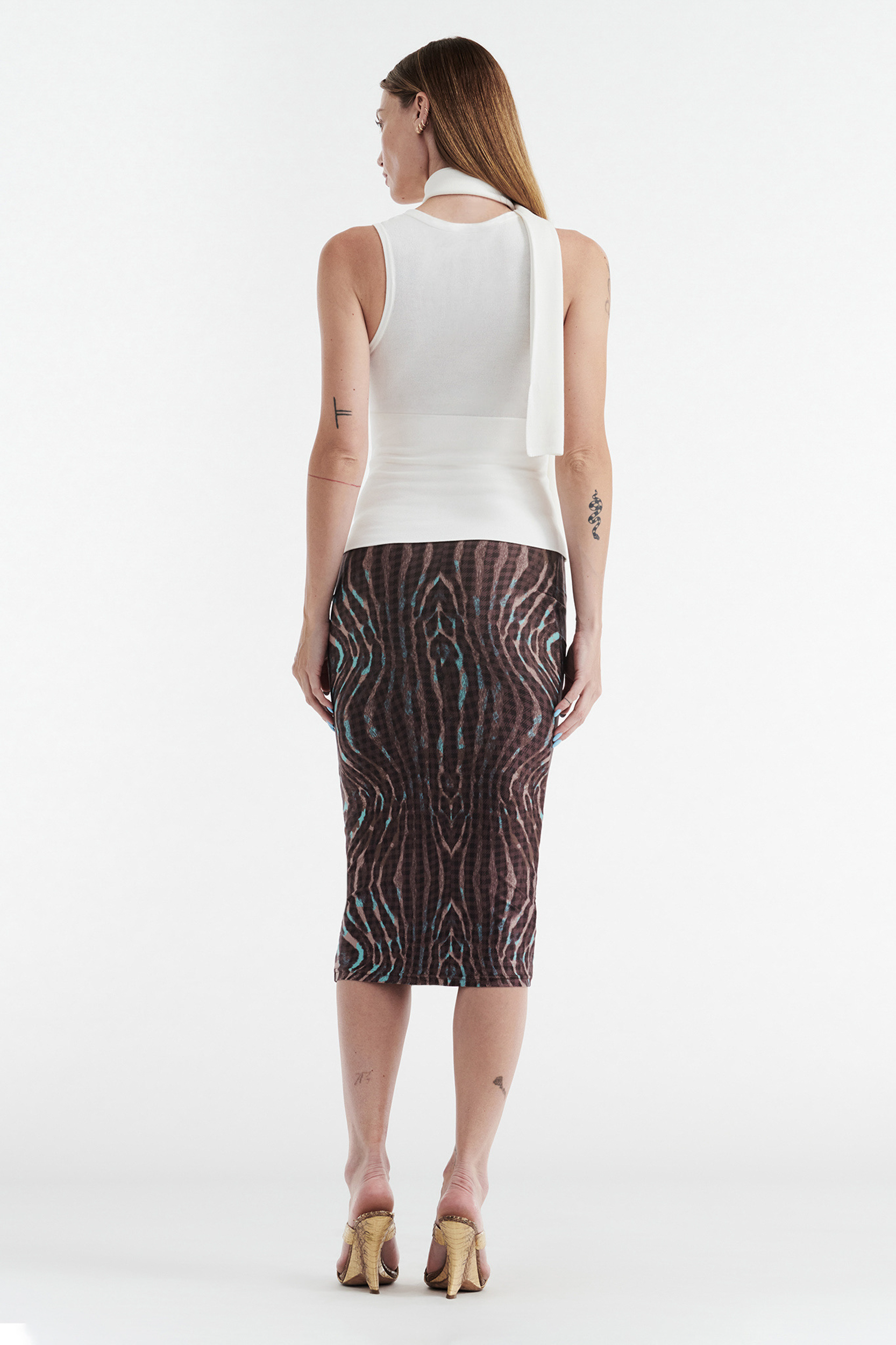 GISELLE STRETCH MIDI TUBE SKIRT - WARPED CHECK