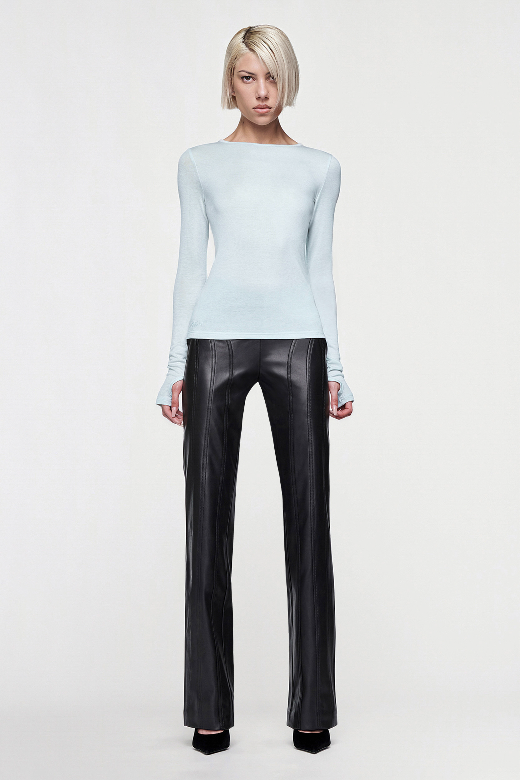 CLAUDIA LONG SLEEVE BASIC TOP - EGGSHELL BLUE