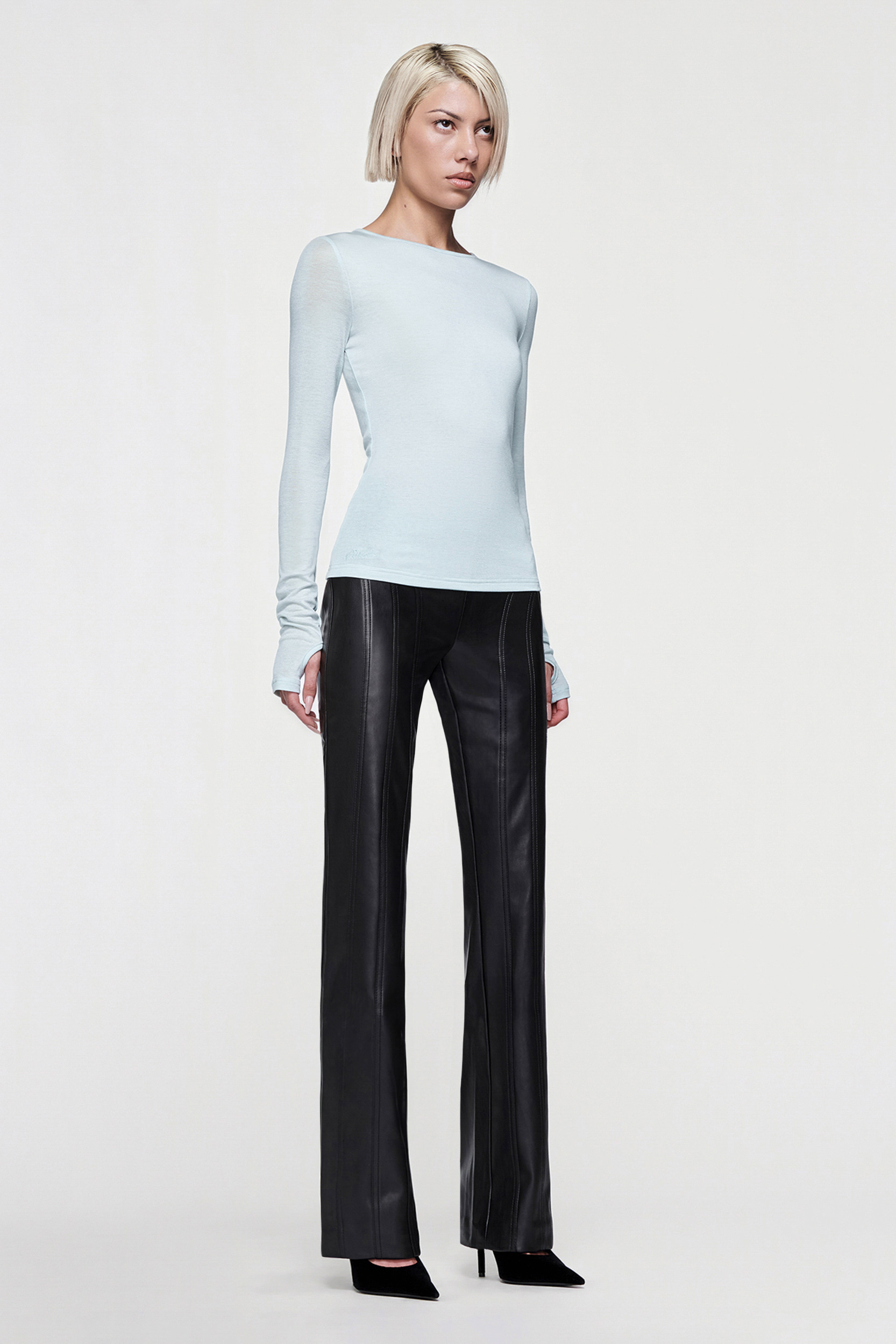 CLAUDIA LONG SLEEVE BASIC TOP - EGGSHELL BLUE
