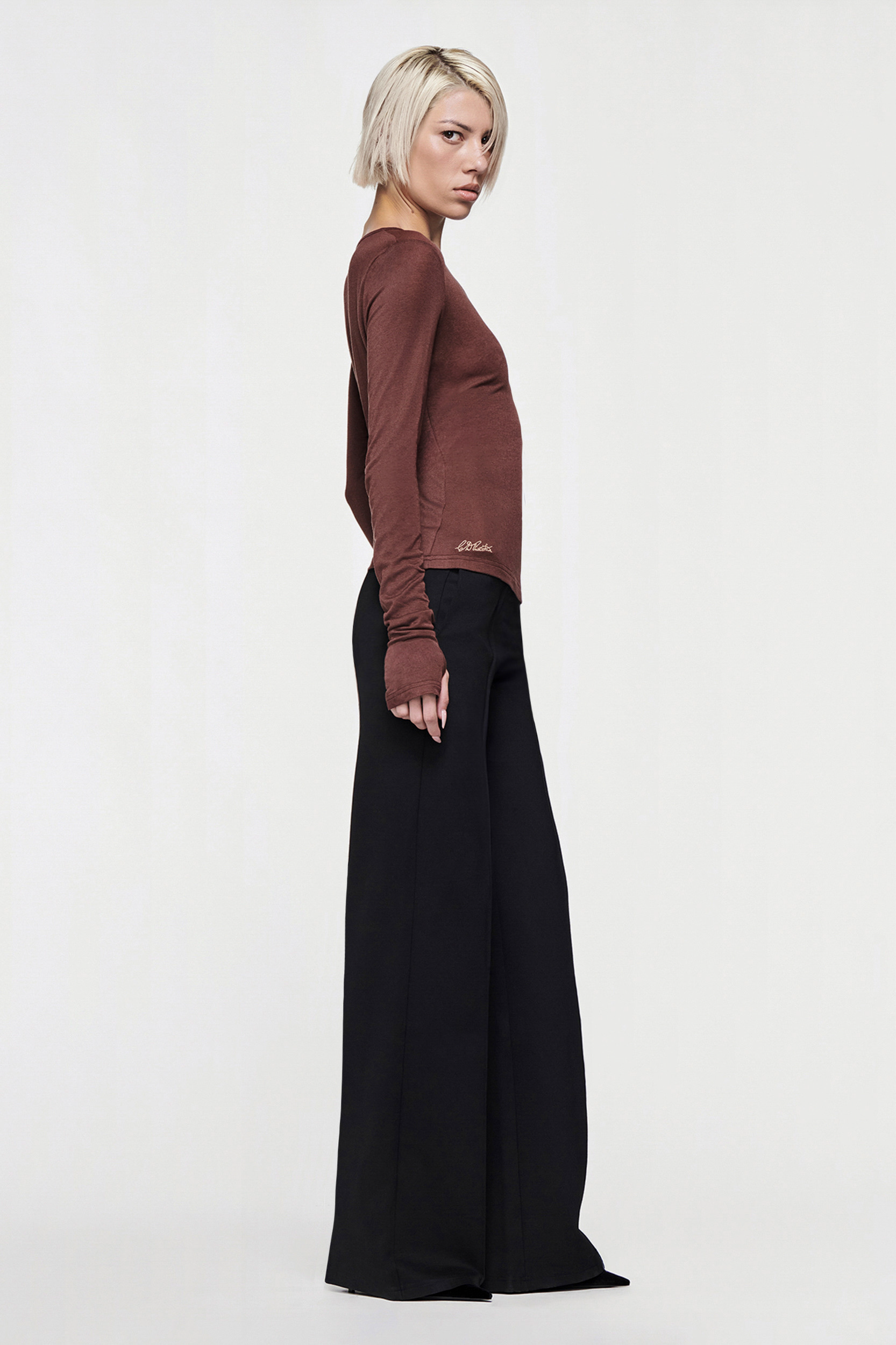 CLAUDIA LONG SLEEVE BASIC TOP - CHOCOLATE