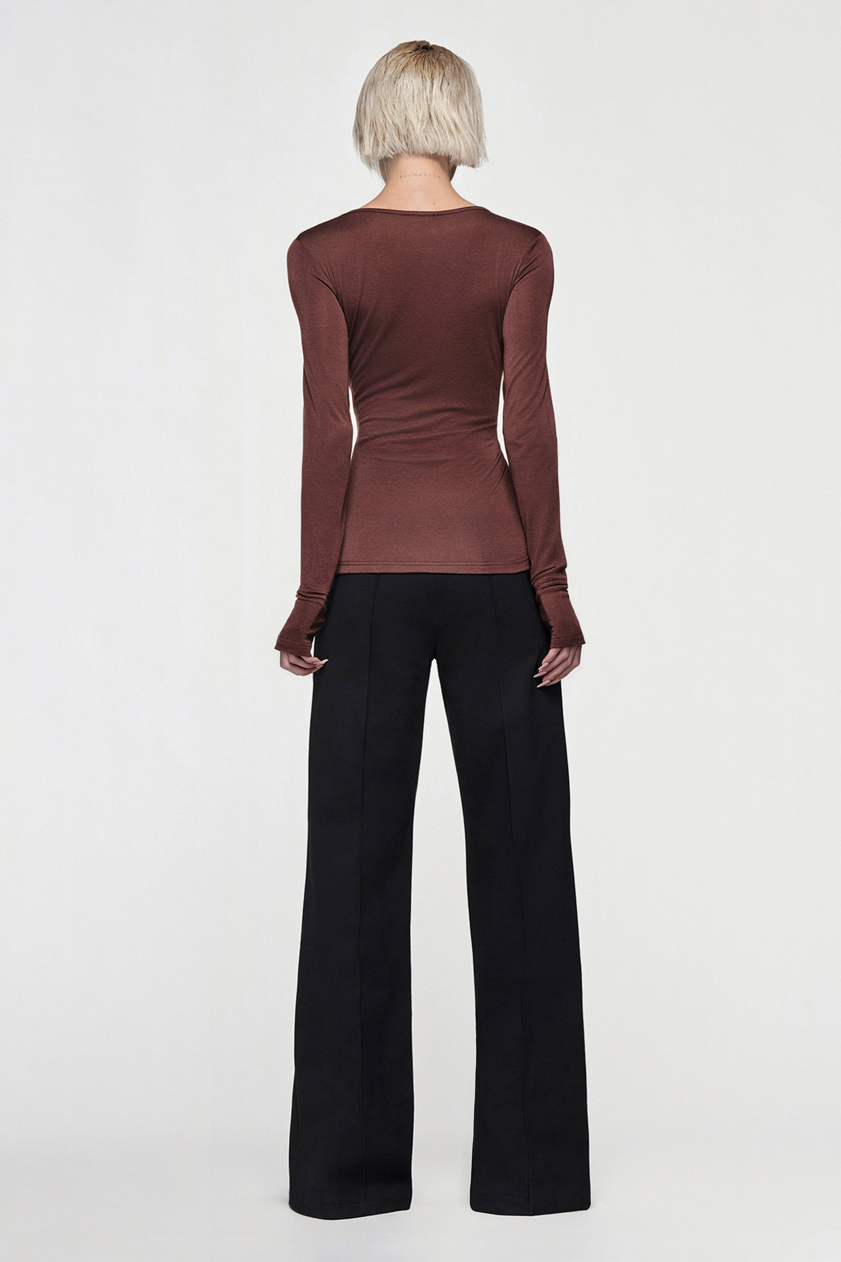 CLAUDIA LONG SLEEVE BASIC TOP - CHOCOLATE
