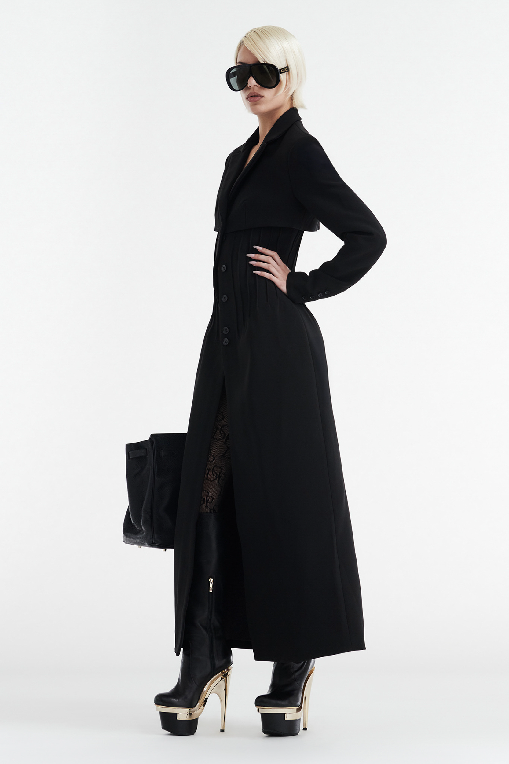 CELINE BUTTON UP TRENCH COAT - BLACK