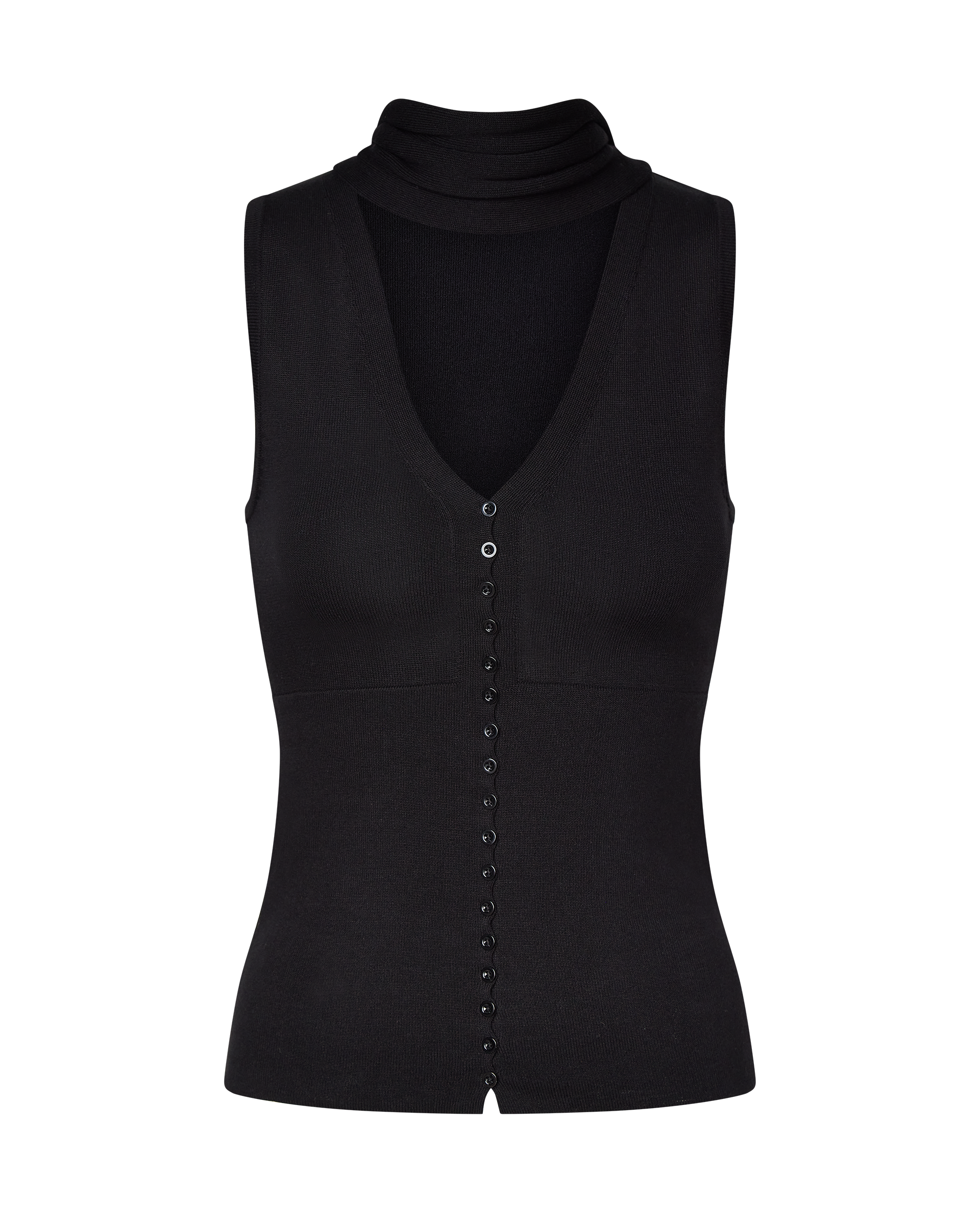 LILY SLEEVELESS KNIT BUTTON UP TOP - BLACK