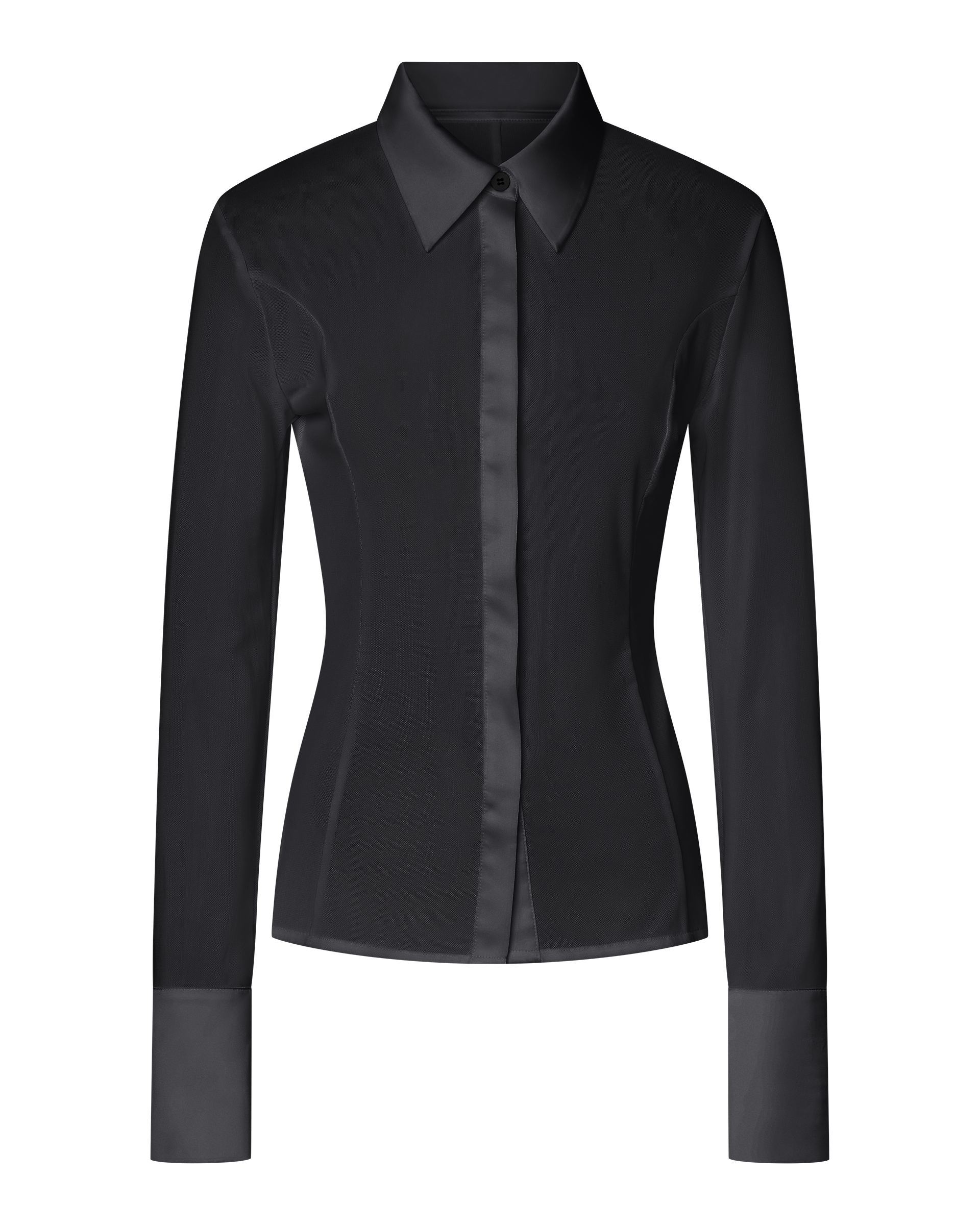 SOLANGE MESH LONG SLEEVE BUTTON UP SHIRT - BLACK