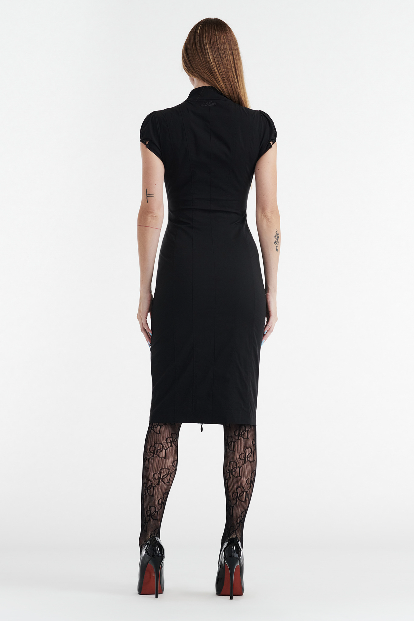 COLETTE PANELLED PUFF SLEEVE MIDI DRESS - BLACK
