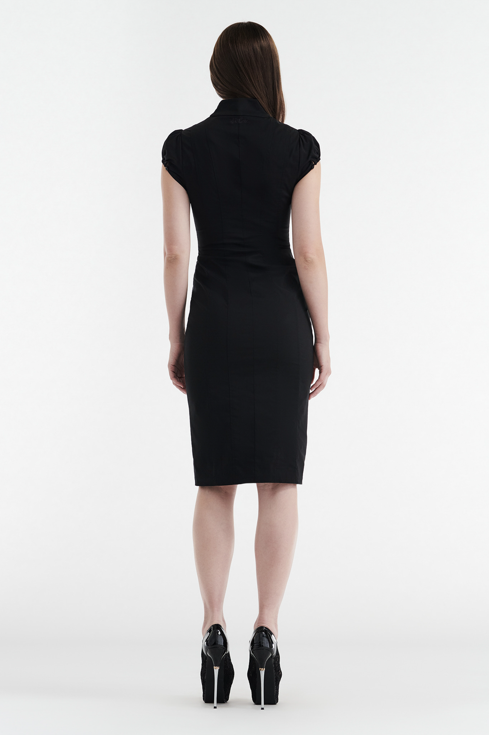 COLETTE PANELLED PUFF SLEEVE MIDI DRESS - BLACK