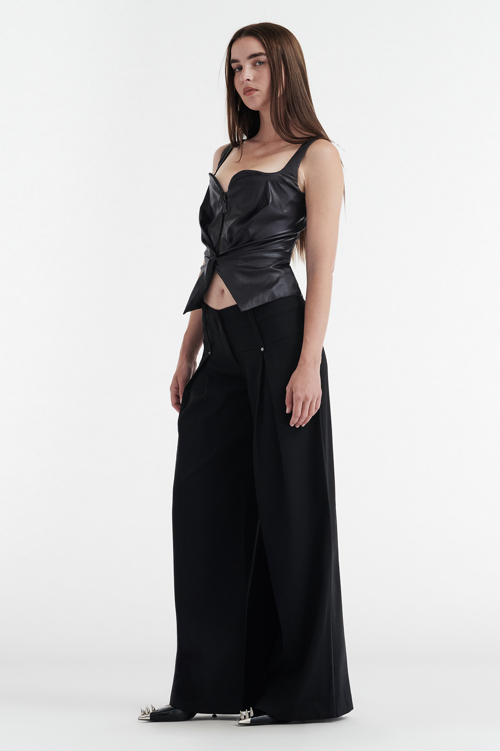 CHARLOTTE WIDE LEG PLEAT PANT - BLACK