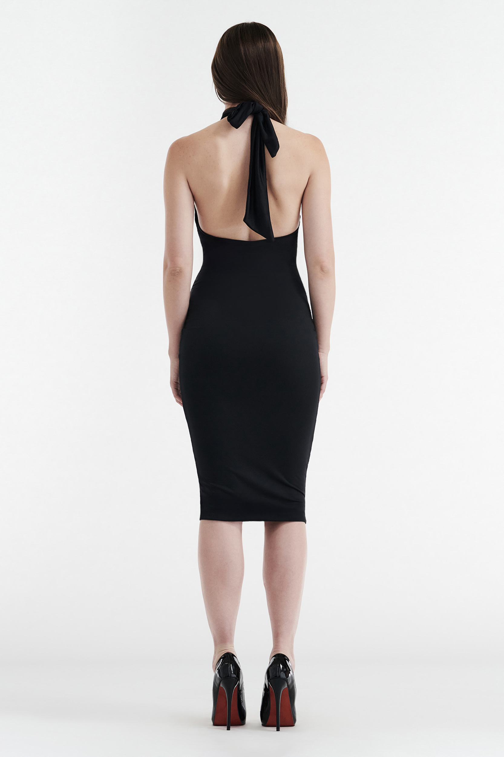 CLEO HALTER TIE MIDI DRESS - BLACK