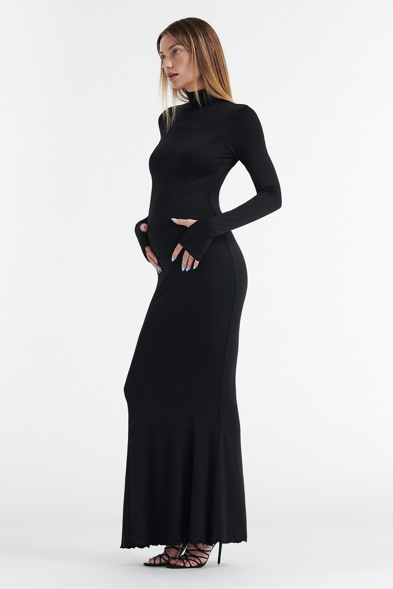 AUDREY TURTLENECK LONG SLEEVE MAXI DRESS - BLACK