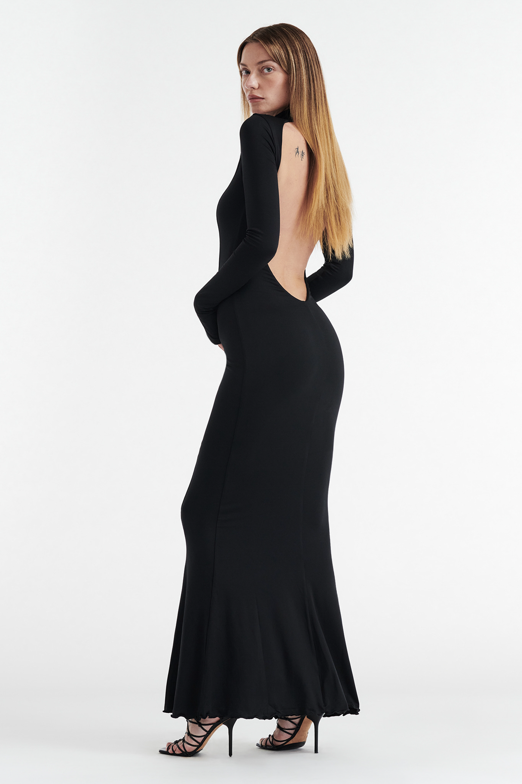 AUDREY TURTLENECK LONG SLEEVE MAXI DRESS - BLACK