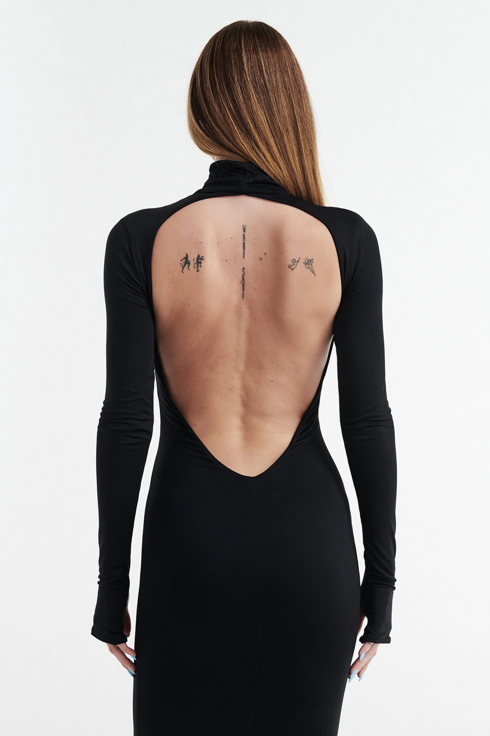 AUDREY TURTLENECK LONG SLEEVE MAXI DRESS - BLACK