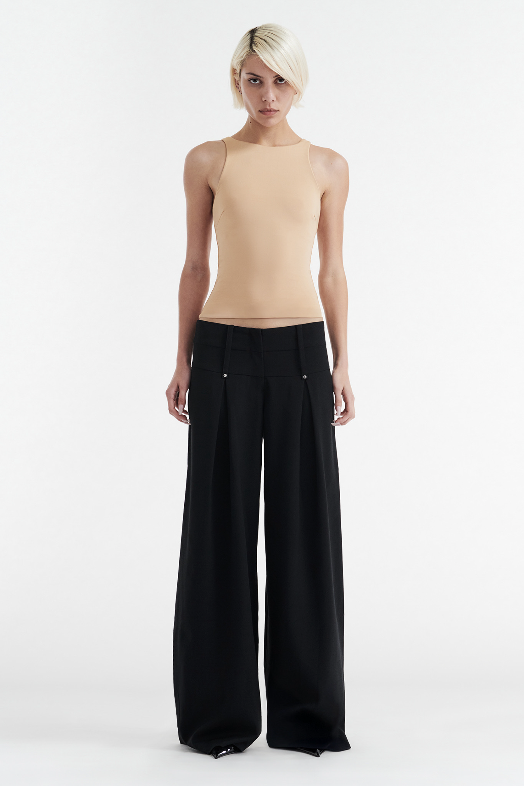 CHARLOTTE WIDE LEG PLEAT PANT - BLACK