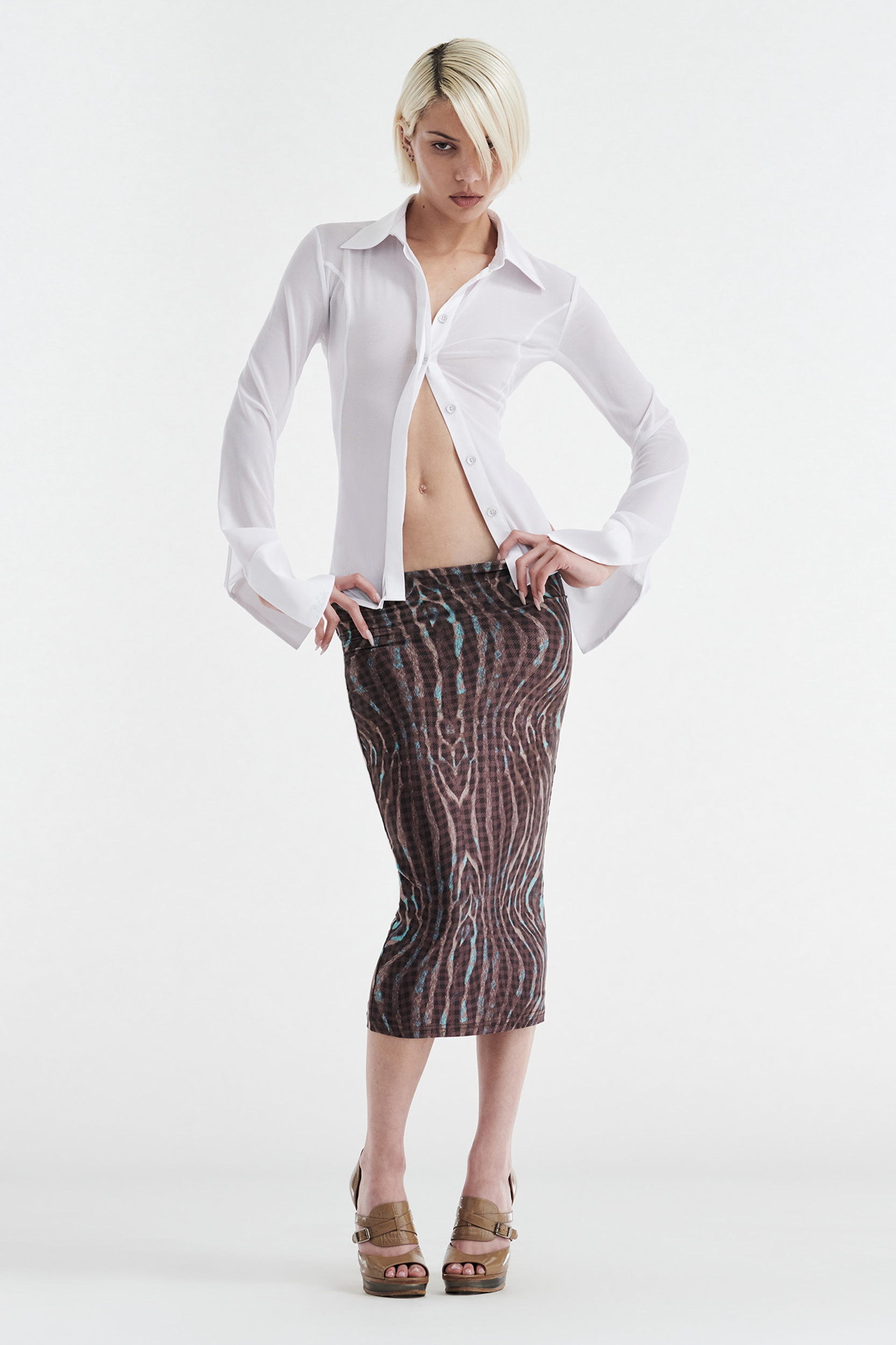 GISELLE STRETCH MIDI TUBE SKIRT - WARPED CHECK