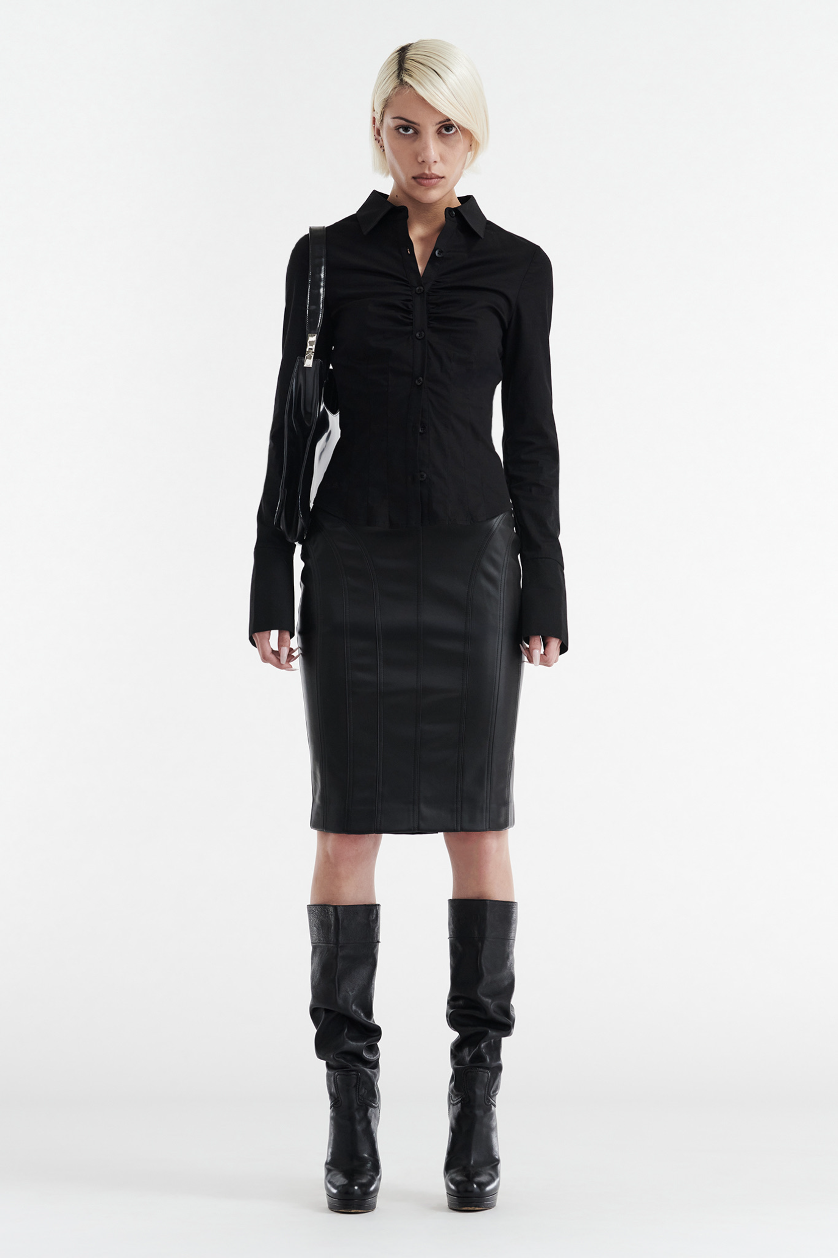 INES FAUX LEATHER PENCIL SKIRT - BLACK