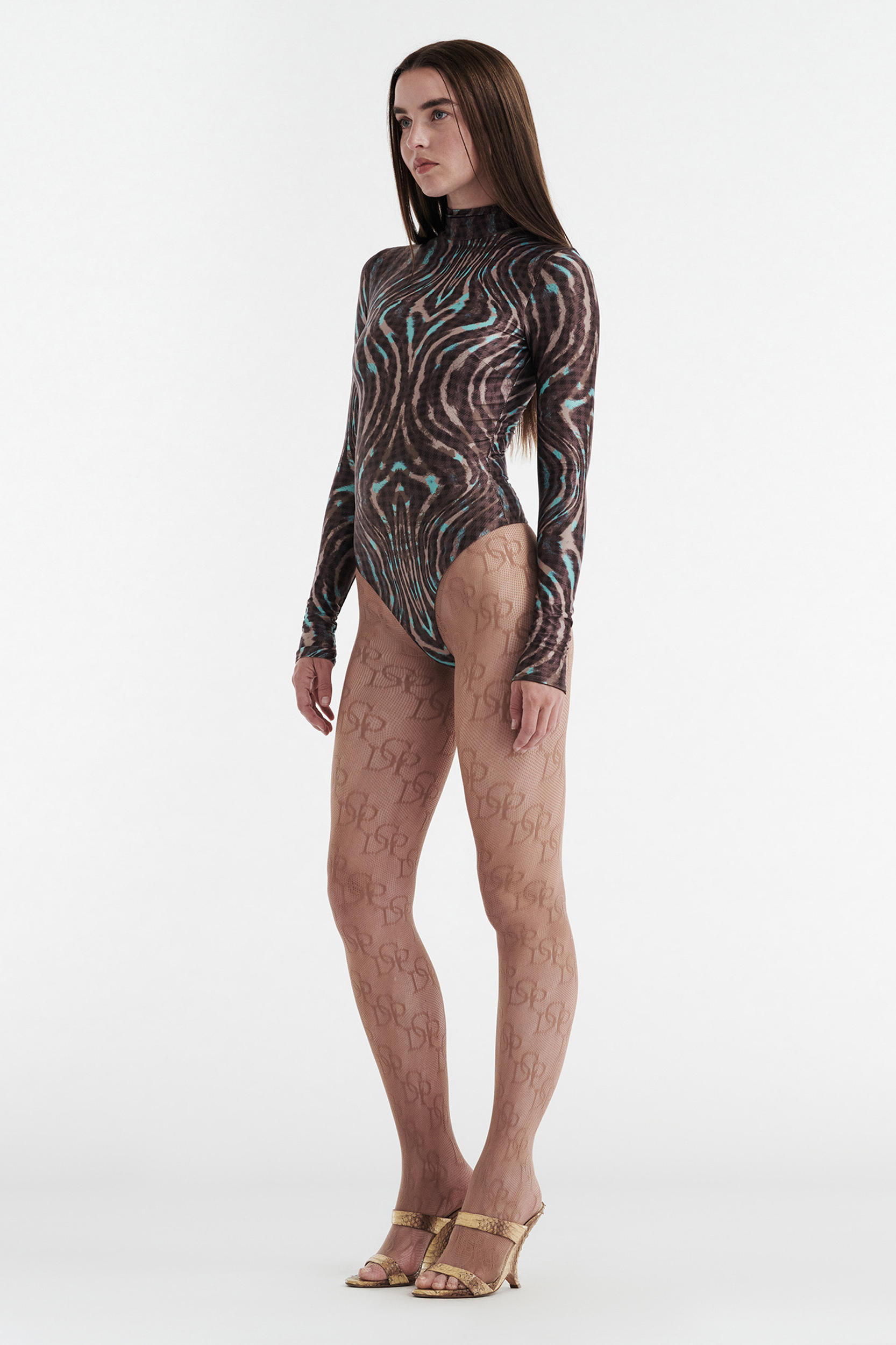 SIMONE LONG SLEEVE TURTLENECK BODYSUIT - WARPED CHECK