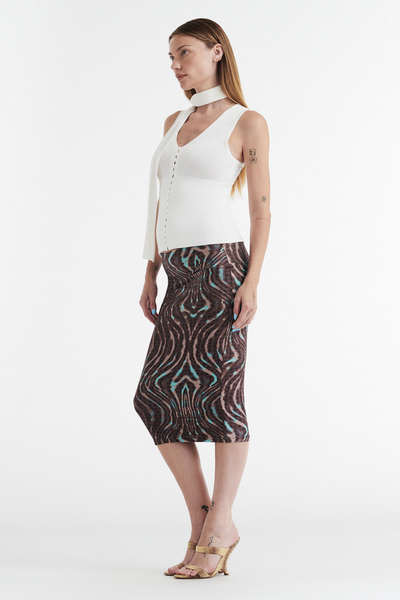 GISELLE STRETCH MIDI TUBE SKIRT - WARPED CHECK