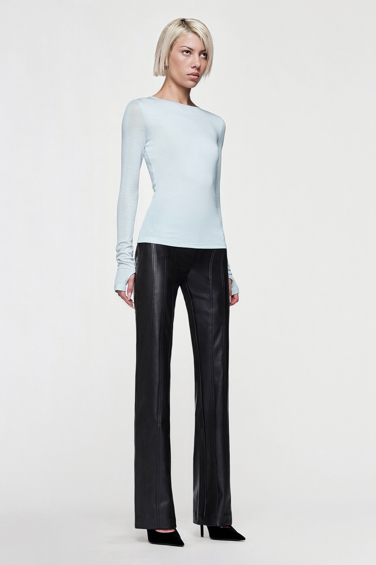 CLAUDIA LONG SLEEVE BASIC TOP - EGGSHELL BLUE