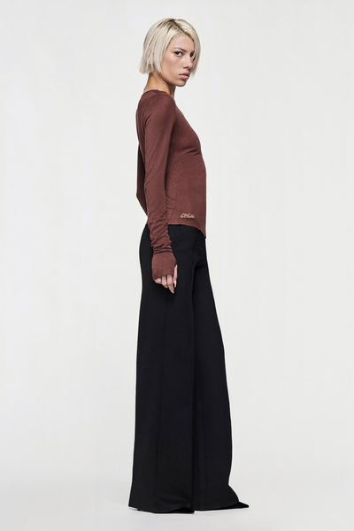 CLAUDIA LONG SLEEVE BASIC TOP - CHOCOLATE