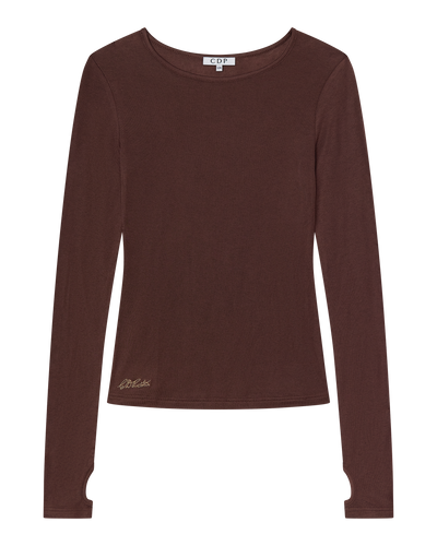 CLAUDIA LONG SLEEVE BASIC TOP - CHOCOLATE