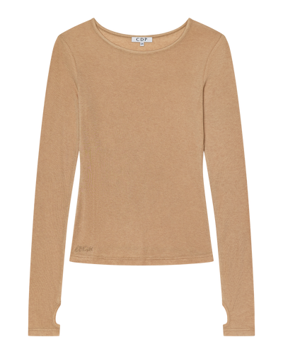 CLAUDIA LONG SLEEVE BASIC TOP - TAN