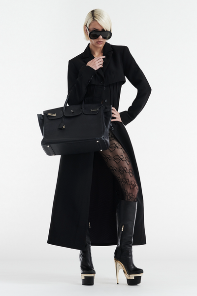 CELINE BUTTON UP TRENCH COAT - BLACK