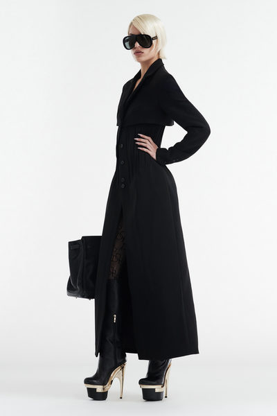 CELINE BUTTON UP TRENCH COAT - BLACK