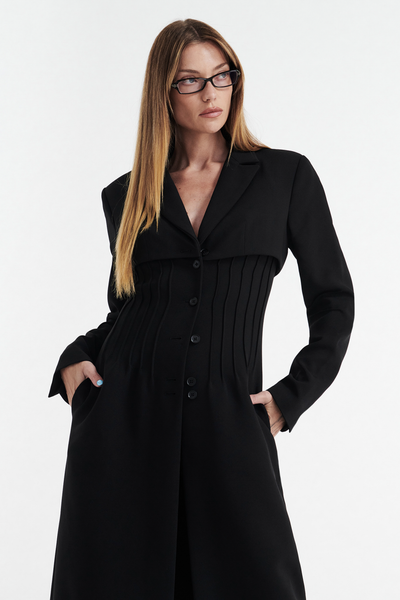 CELINE BUTTON UP TRENCH COAT - BLACK