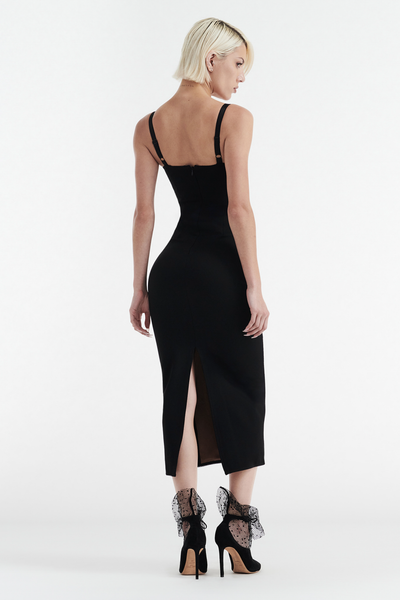 MARGOT TWO PIECE FITTED LACE MIDI DRESS - BLACK