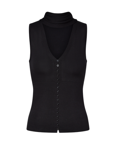 LILY SLEEVELESS KNIT BUTTON UP TOP - BLACK
