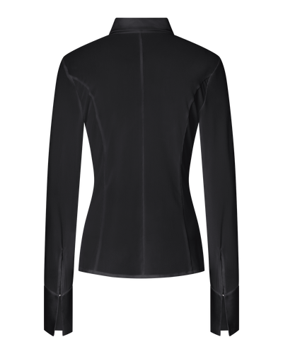 SOLANGE MESH LONG SLEEVE BUTTON UP SHIRT - BLACK