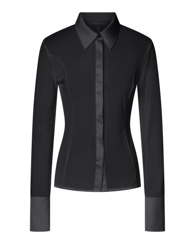 SOLANGE MESH LONG SLEEVE BUTTON UP SHIRT - BLACK