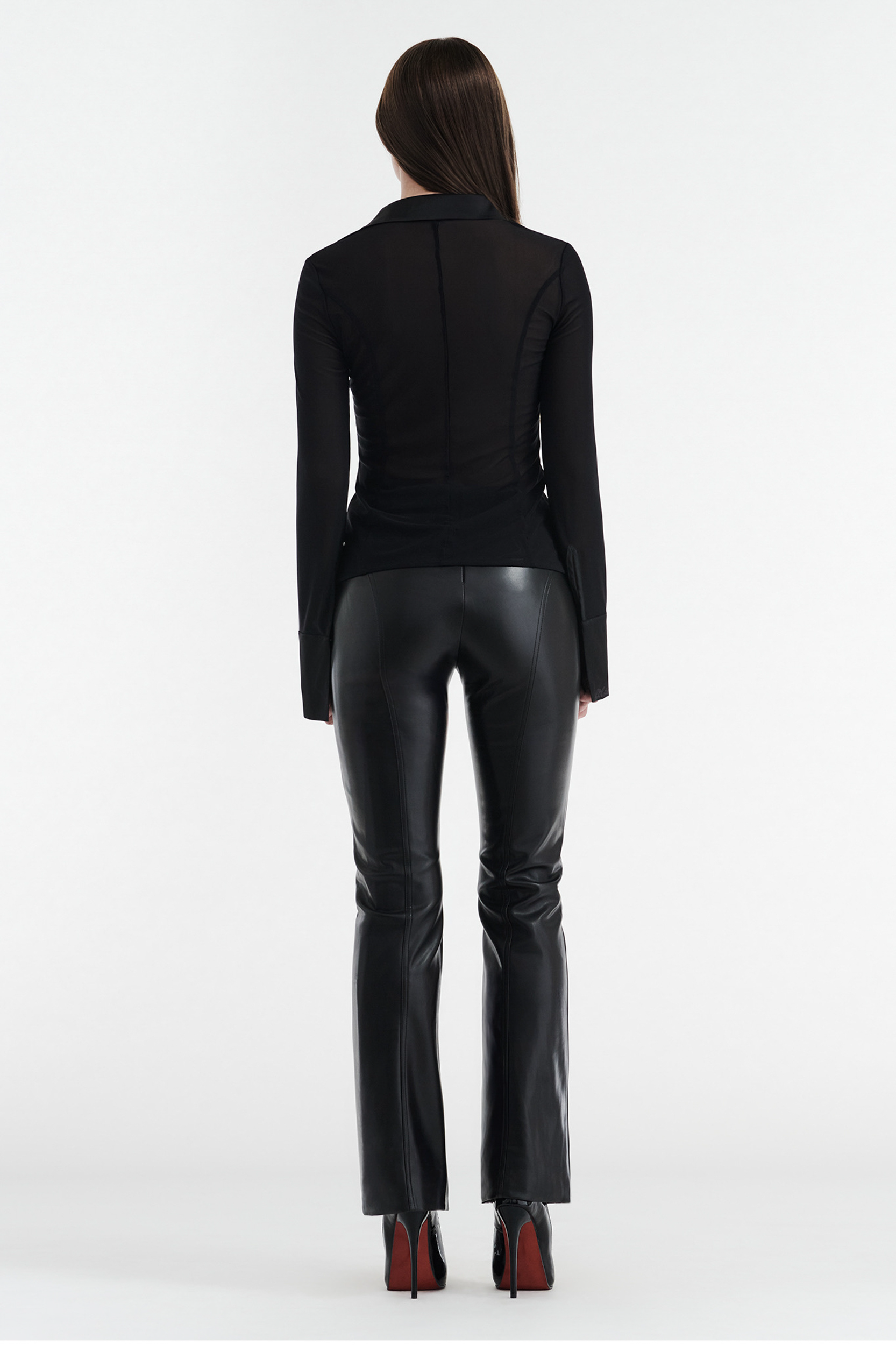 SOLANGE MESH LONG SLEEVE BUTTON UP SHIRT - BLACK