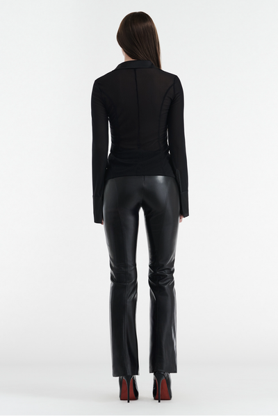 SOLANGE MESH LONG SLEEVE BUTTON UP SHIRT - BLACK