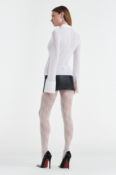 SOLANGE MESH LONG SLEEVE BUTTON UP SHIRT - WHITE