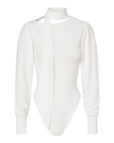 VIVIENNE LONG SLEEVE KNIT BODYSUIT - WHITE