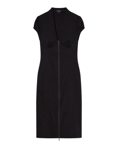 COLETTE PANELLED PUFF SLEEVE MIDI DRESS - BLACK