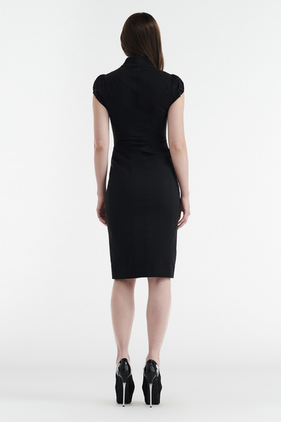 COLETTE PANELLED PUFF SLEEVE MIDI DRESS - BLACK