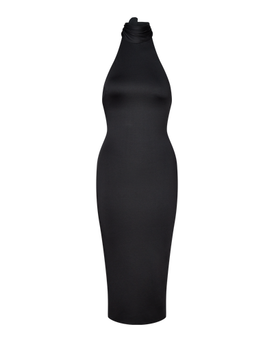 CLEO HALTER TIE MIDI DRESS - BLACK