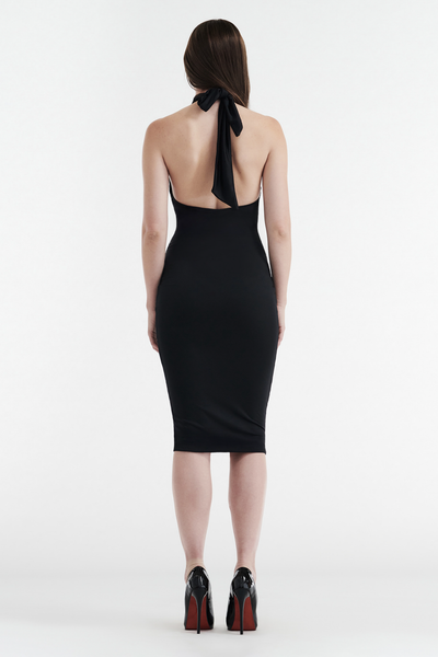 CLEO HALTER TIE MIDI DRESS - BLACK