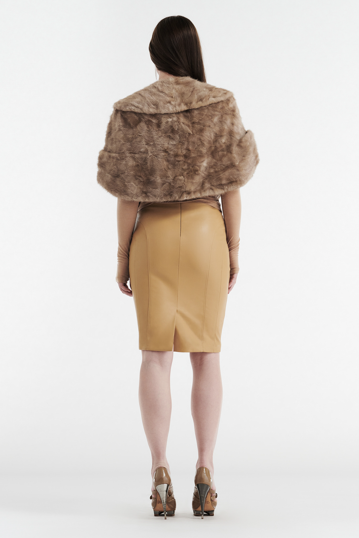 INES FAUX LEATHER PENCIL SKIRT - TAN