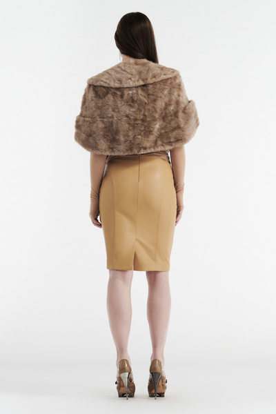 INES FAUX LEATHER PENCIL SKIRT - TAN