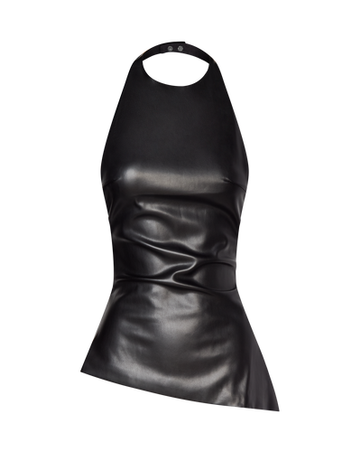 INES ASYMMETRICAL FAUX LEATHER TOP - BLACK