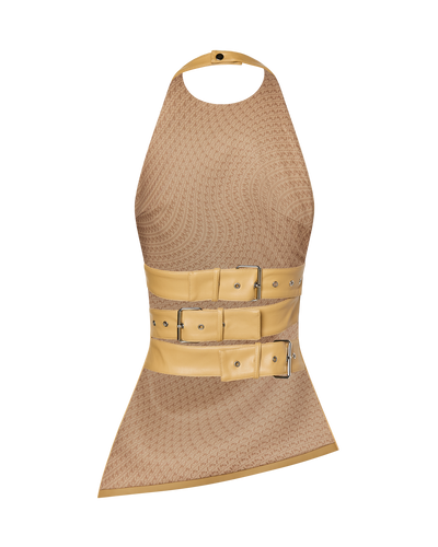INES ASYMMETRICAL FAUX LEATHER TOP - TAN
