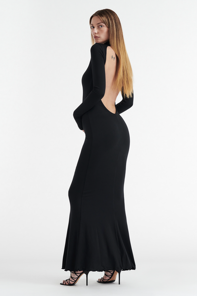 AUDREY TURTLENECK LONG SLEEVE MAXI DRESS - BLACK