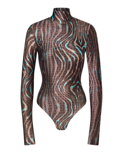 SIMONE LONG SLEEVE TURTLENECK BODYSUIT - WARPED CHECK