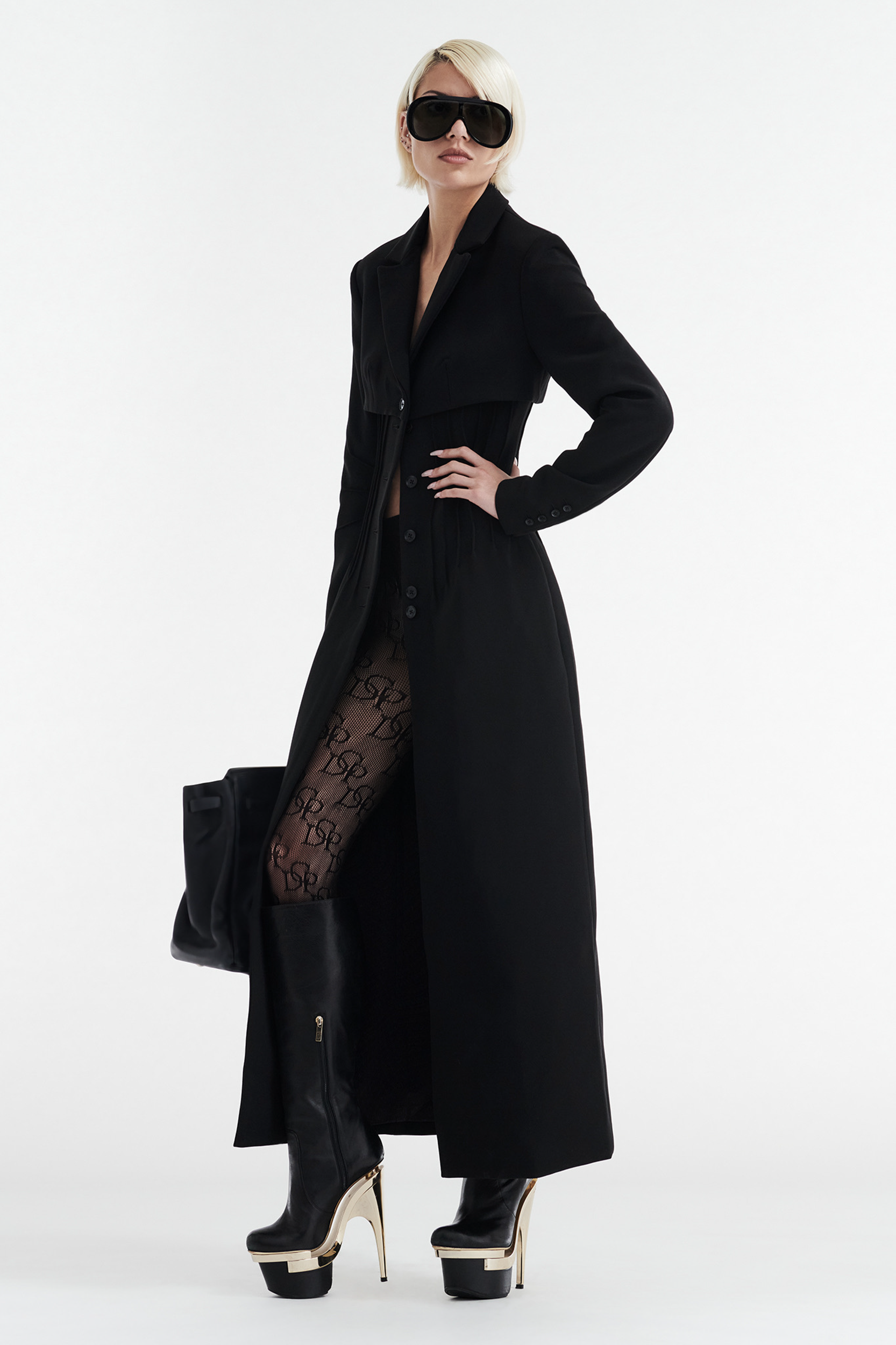 CELINE BUTTON UP TRENCH COAT - BLACK