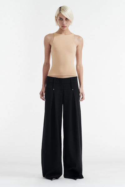 CHARLOTTE WIDE LEG PLEAT PANT - BLACK