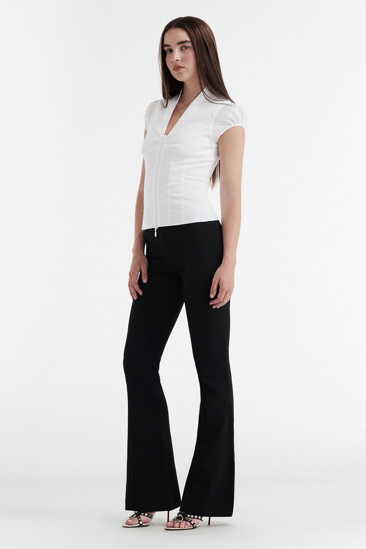 COLETTE PANELLED PUFF SLEEVE TOP - WHITE