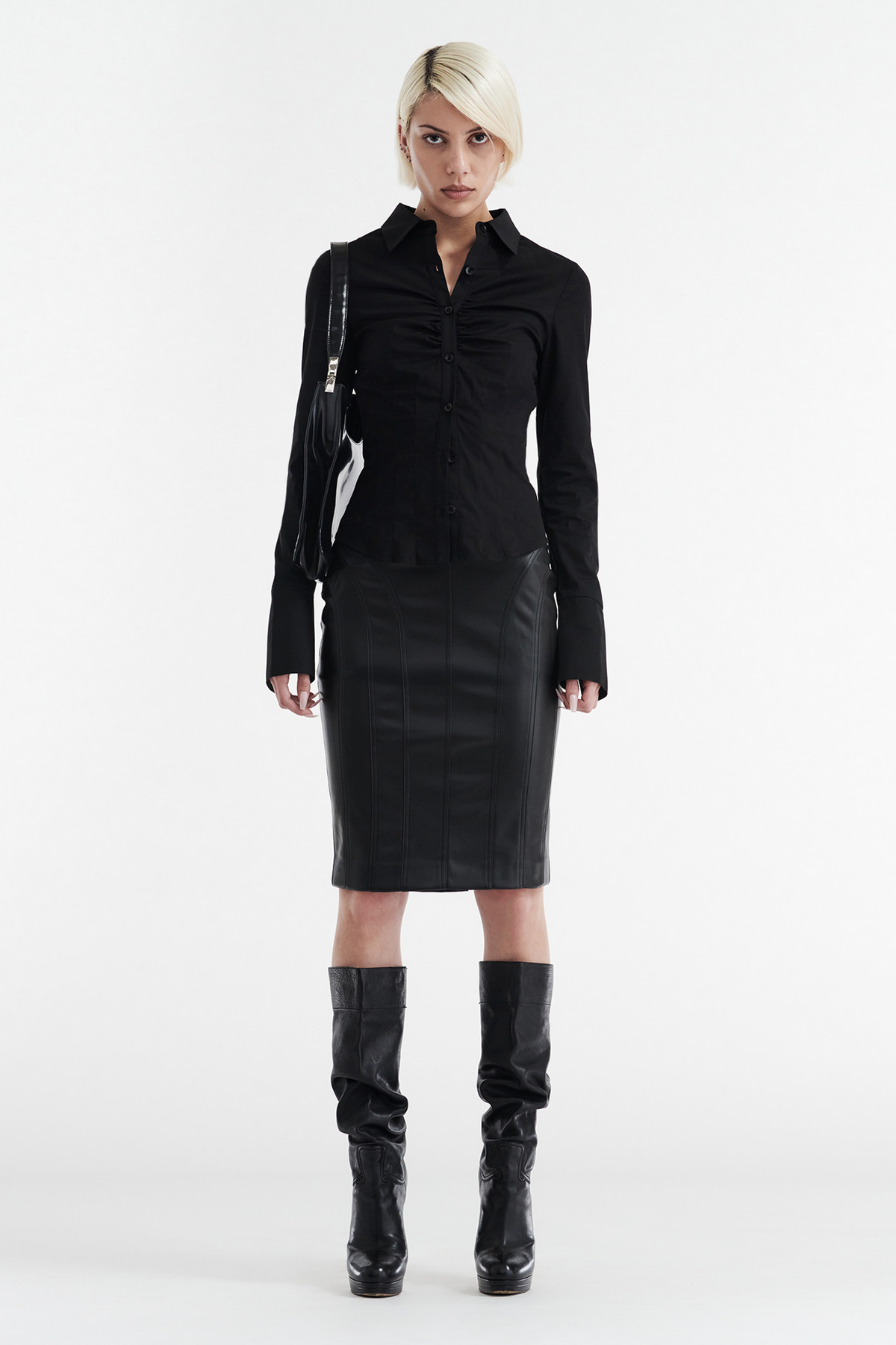 INES FAUX LEATHER PENCIL SKIRT - BLACK